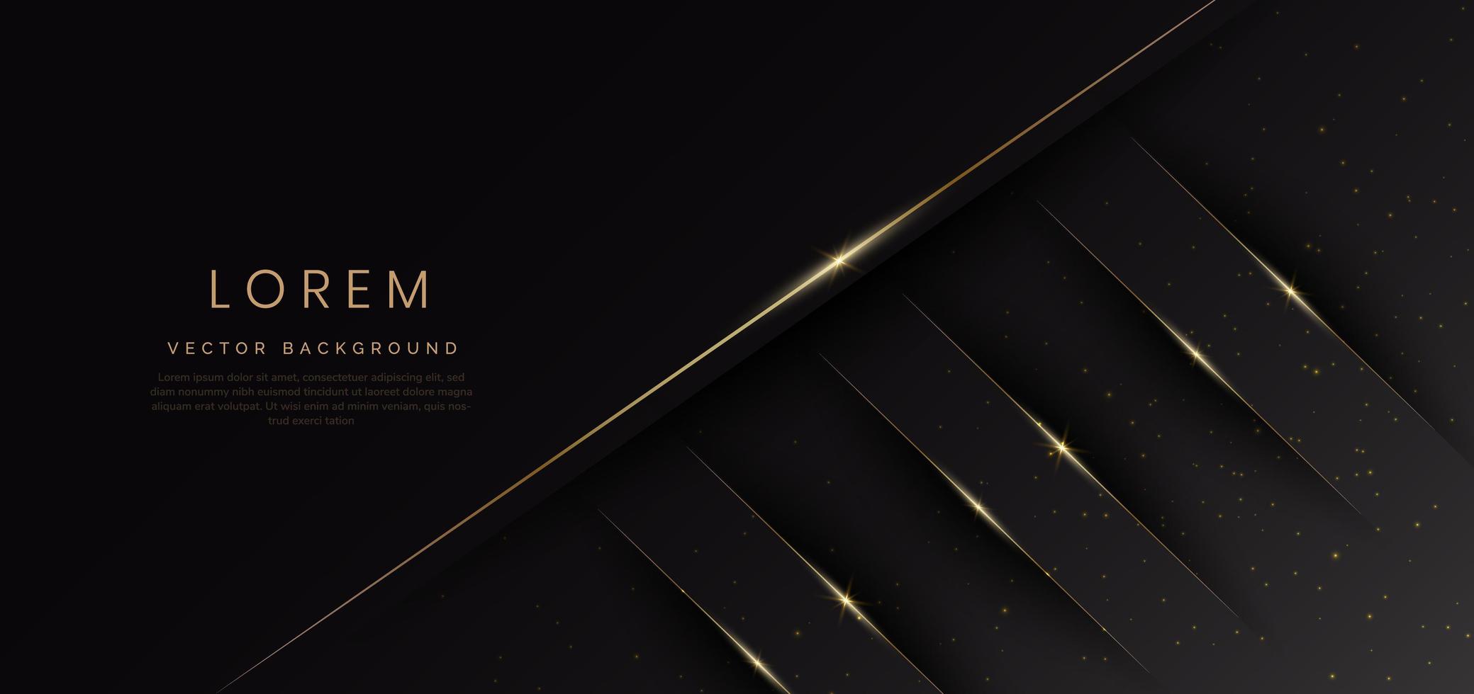 abstrato 3d luxo modelo fundo preto brilhante com linhas douradas brilhando acendendo. vetor