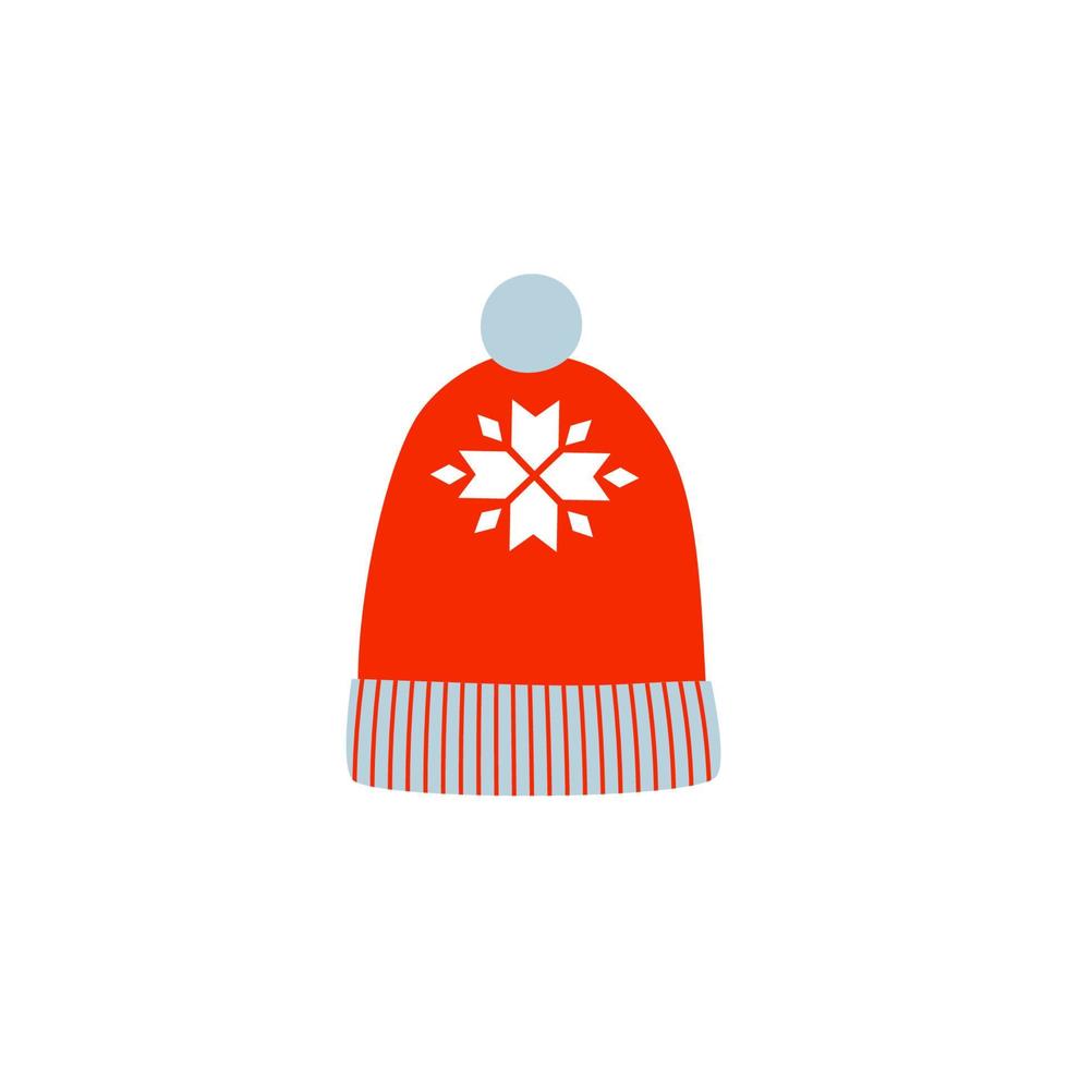 chapéu vermelho de inverno. Gorro de lã tricotado com pompom. estilo do doodle. vetor