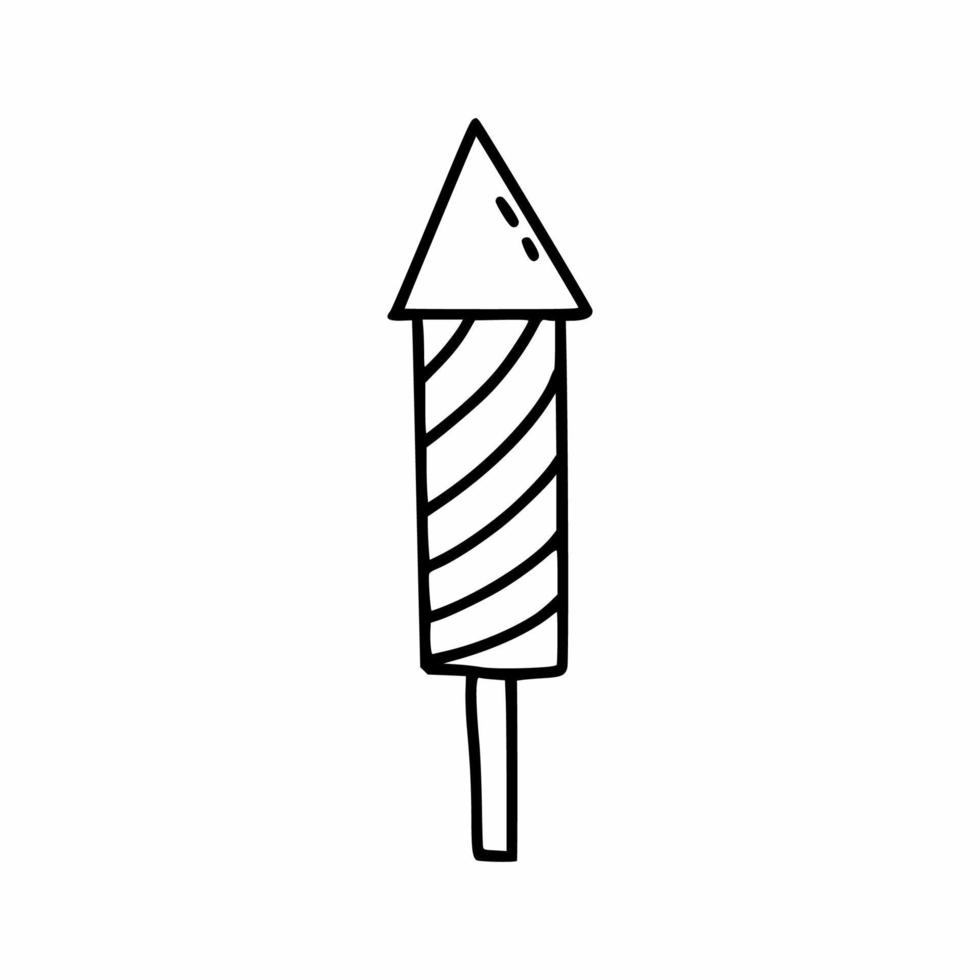 fogos de artifício para férias. foguete de ano novo. ilustração em vetor doodle.