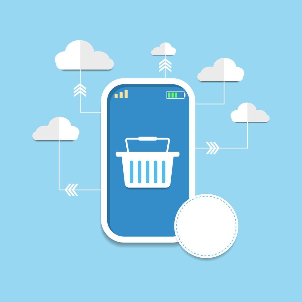 estilo de vetor criativo, fazer compras online é conveniente e fácil com um telefone celular.