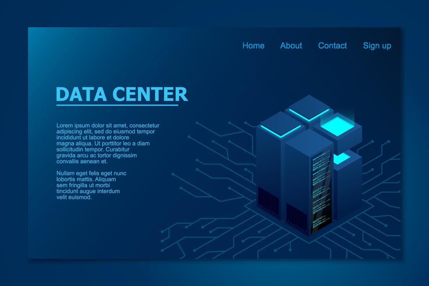 conceito de centro de processamento de big data. centro de dados isométrico. projeto de vetor de servidores isométricos. Centro de dados. servidor de hospedagem ou conceito de sala de data center. ilustração vetorial