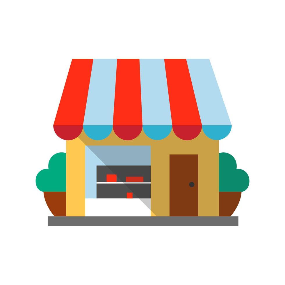 ícone de cor longa sombra de design plano de pequena loja. bomboneria. casa de café, café. ilustração da silhueta do vetor