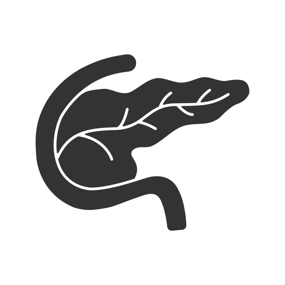 ícone de glifo de pâncreas e duodeno. glândula digestiva e endócrina. símbolo da silhueta. espaço negativo. ilustração isolada do vetor