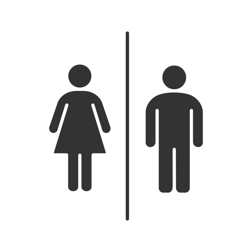ícone de glifo de sinal de informações de banheiro público. banheiro. wc masculino e feminino. símbolo da silhueta. espaço negativo. ilustração isolada do vetor