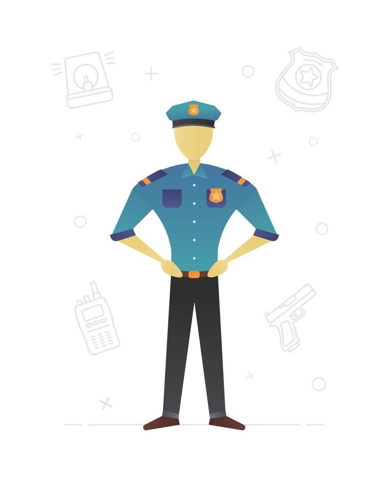 design de personagens planas de policial. policial. policial. ilustração isolada do vetor