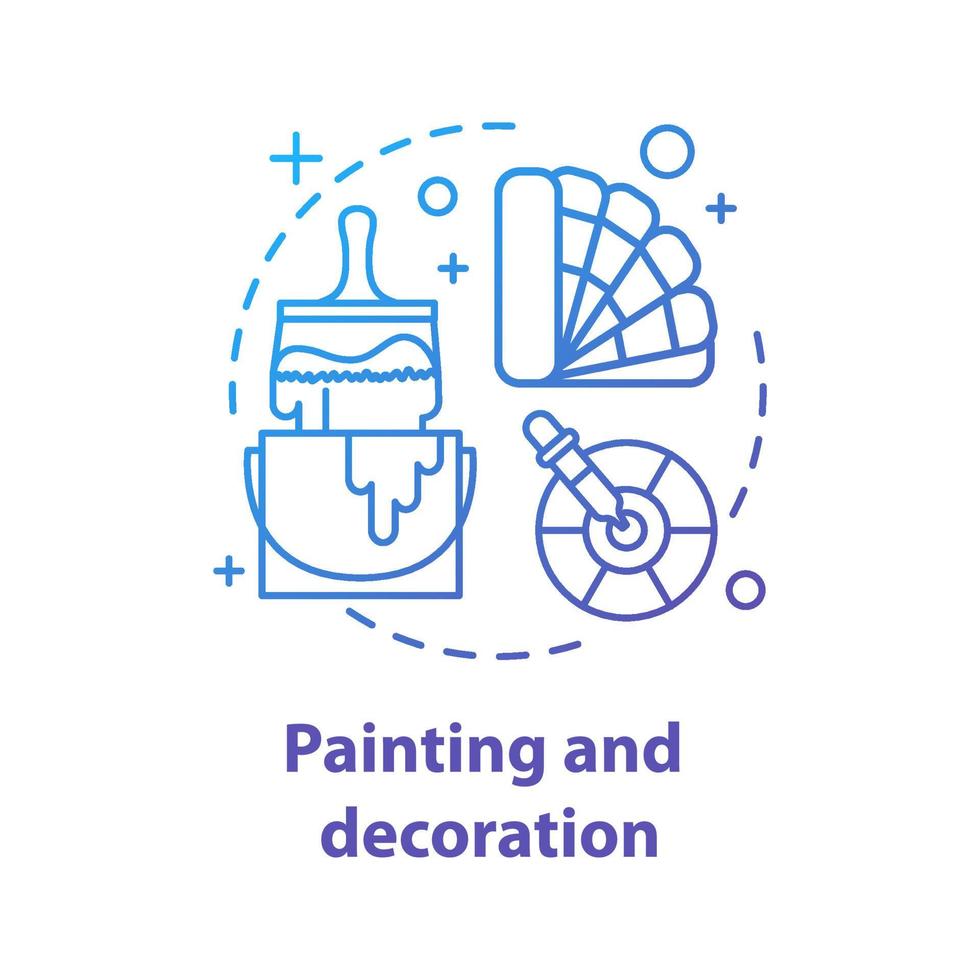 ícone do conceito de pintura e decoração. ilustração de linha fina de ideia de design de interiores. renovação. desenho de contorno isolado de vetor