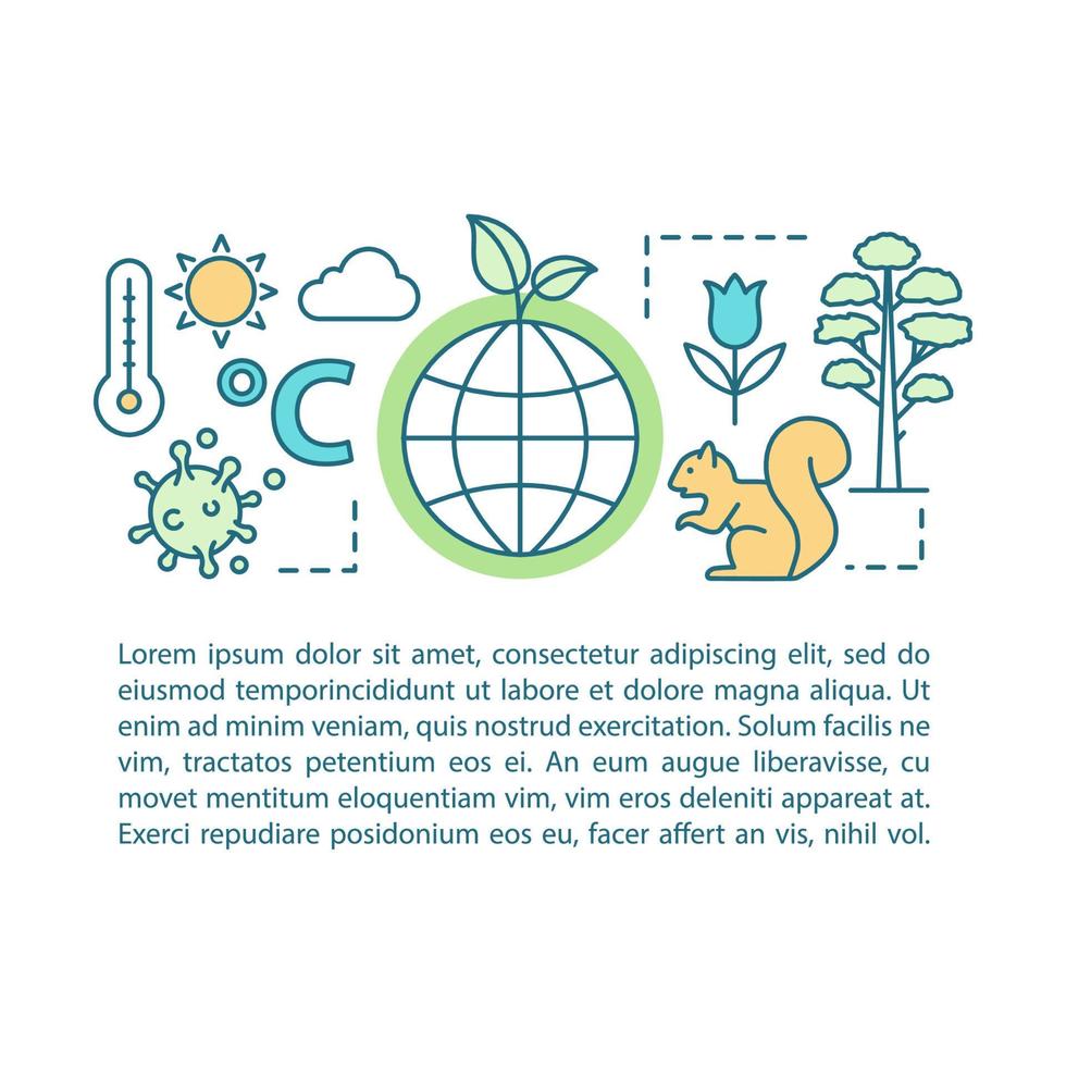 ilustração linear do conceito de questões ambientais. mudanças climáticas. artigo, folheto, layout de página de revista com caixas de texto. aquecimento global. design de impressão. desenho de contorno isolado de vetor