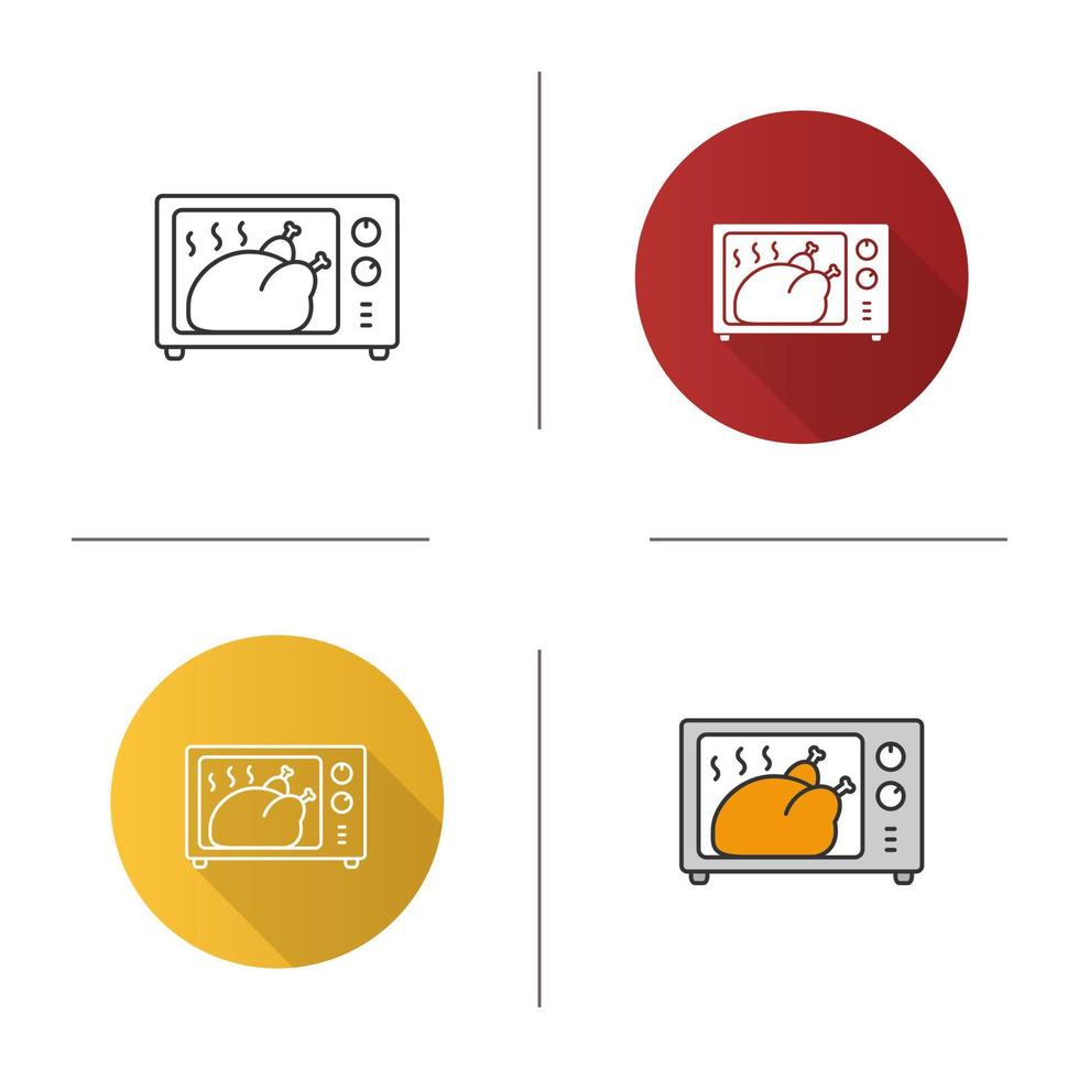 frango inteiro grelhado no ícone do forno de microondas. peru de ação de graças. design plano, estilos lineares e de cores. ilustrações vetoriais isoladas vetor