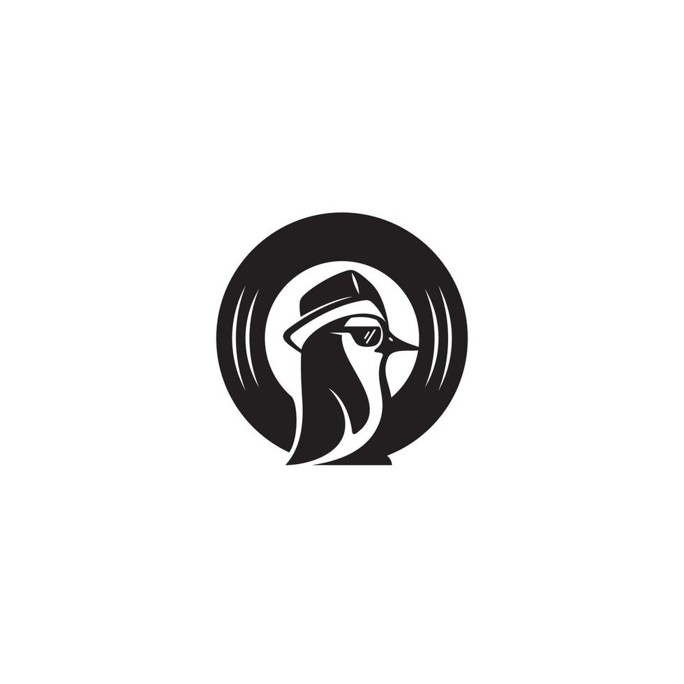 logotipo de pinguim de hip hop e vinil ou design de ícone vetor