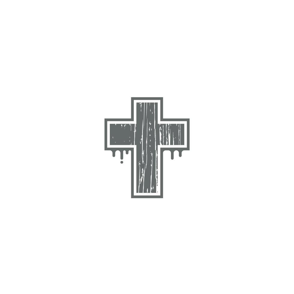 logomarca da cruz de madeira sangrenta ou desenho do ícone vetor