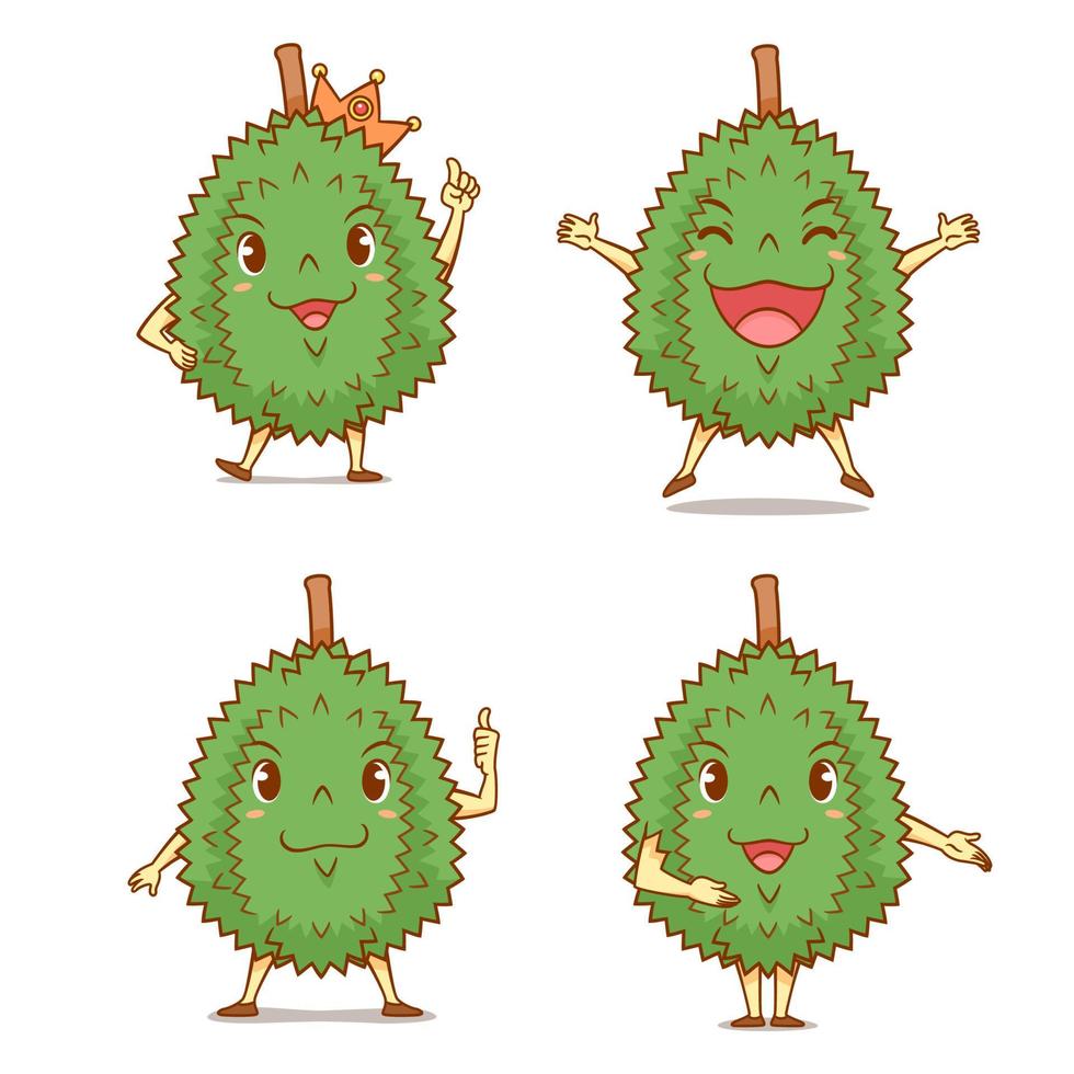 conjunto de durians dos desenhos animados em poses diferentes. vetor