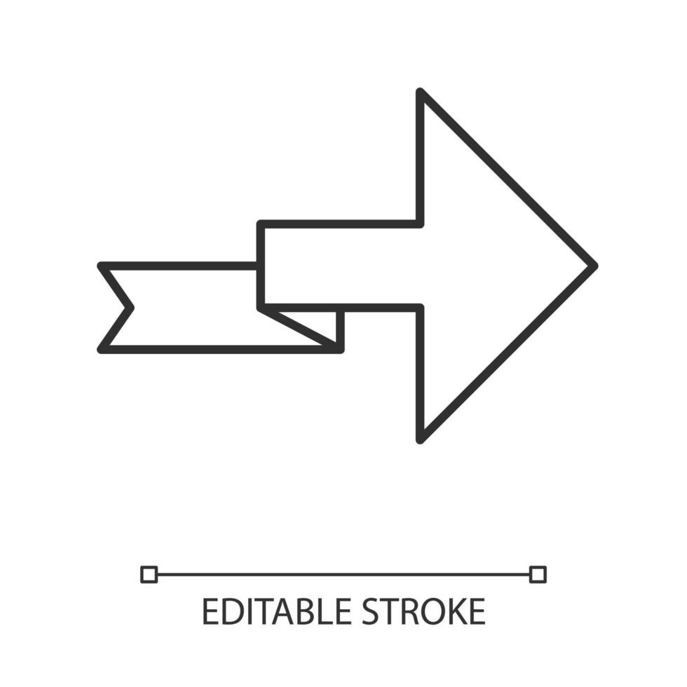 seta com ícone linear de linha dobrável. virando a ponta da flecha. próxima seta da faixa de opções. sinal de indicação. indexador de direção. ilustração de linha fina. símbolo de contorno. desenho de contorno isolado do vetor. curso editável vetor