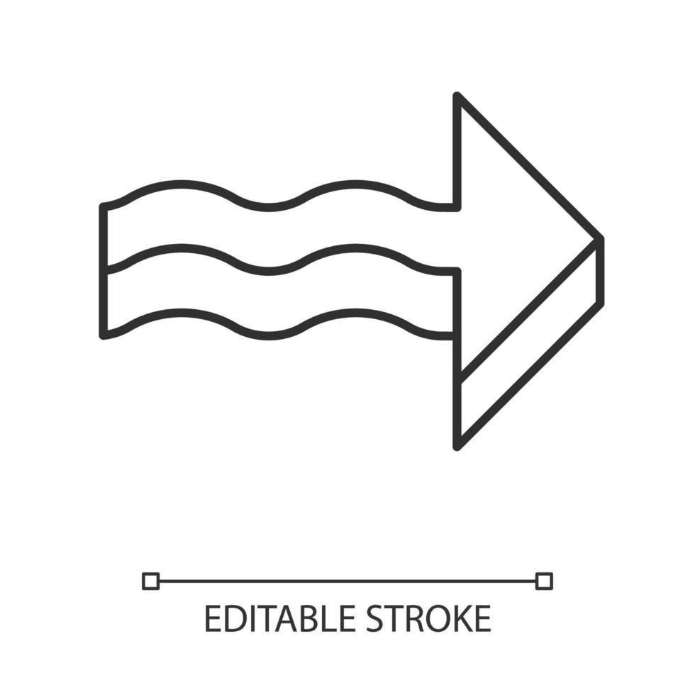 Ícone linear da seta 3D ondulada. direção para a direita. apontando a ponta da seta. indicador de navegação. movimento de direção. ilustração de linha fina. símbolo de contorno. desenho de contorno isolado do vetor. curso editável vetor