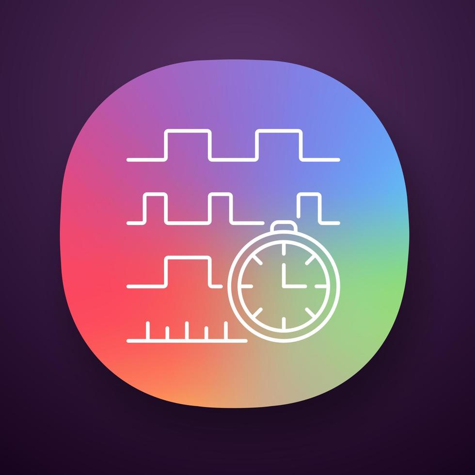 ícone do aplicativo do diagrama de tempo. sinais definidos no domínio do tempo. gráfico de processo. descrição das relações temporais. eletrônica digital. interface de usuário ui ux. aplicativo da web ou móvel. ilustração isolada do vetor