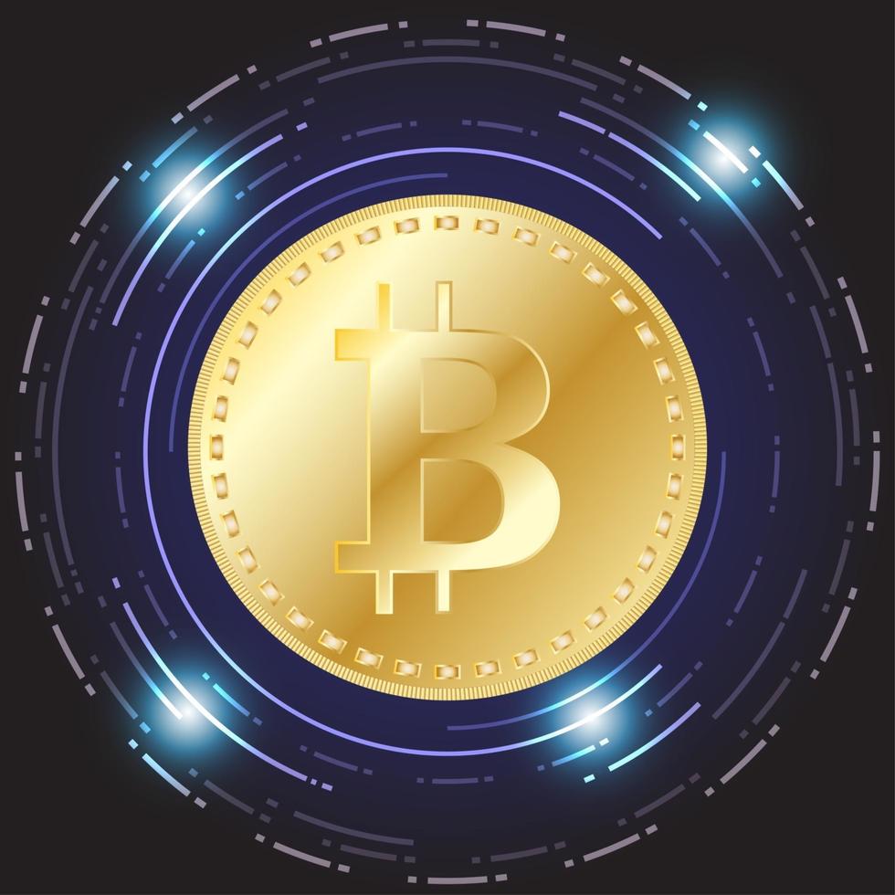 ilustração em vetor bitcoin, símbolo de dinheiro de finanças de eletrônica, moeda digital de bitcoin dourado, dinheiro digital futurista, conceito de rede mundial de tecnologia.