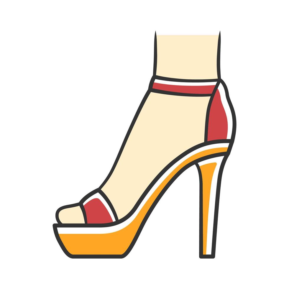 ícone de cor vermelha de salto alto de tira de tornozelo. design de calçado elegante de mulher. sapatos de estilete feminino festa, sandálias de verão moderno de luxo. acessório de roupa da moda. ilustração vetorial isolada vetor