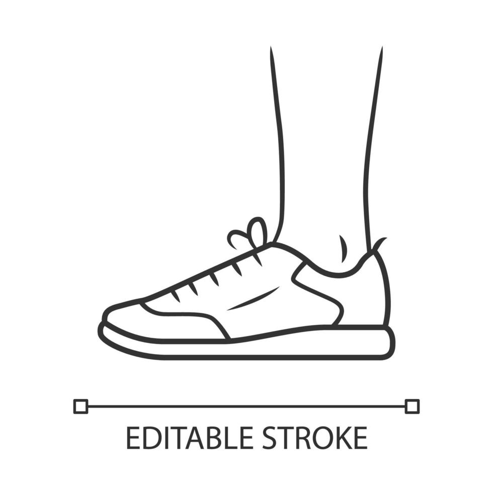 ícone linear de treinadores. calçado elegante para mulheres e homens para treino desportivo. tênis casual unissex. curso editável. ilustração de linha fina. símbolo de contorno. desenho de contorno isolado de vetor