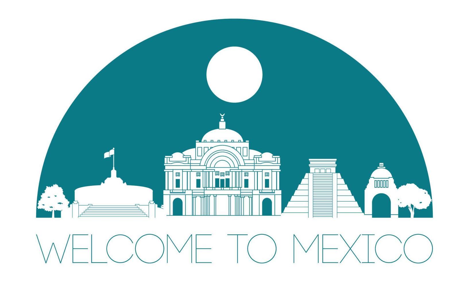 estilo de silhueta de marco famoso do México, texto dentro vetor