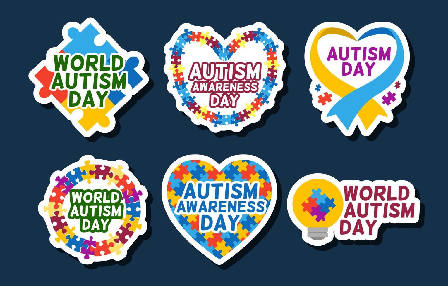 conjunto de adesivos do dia mundial do autismo vetor