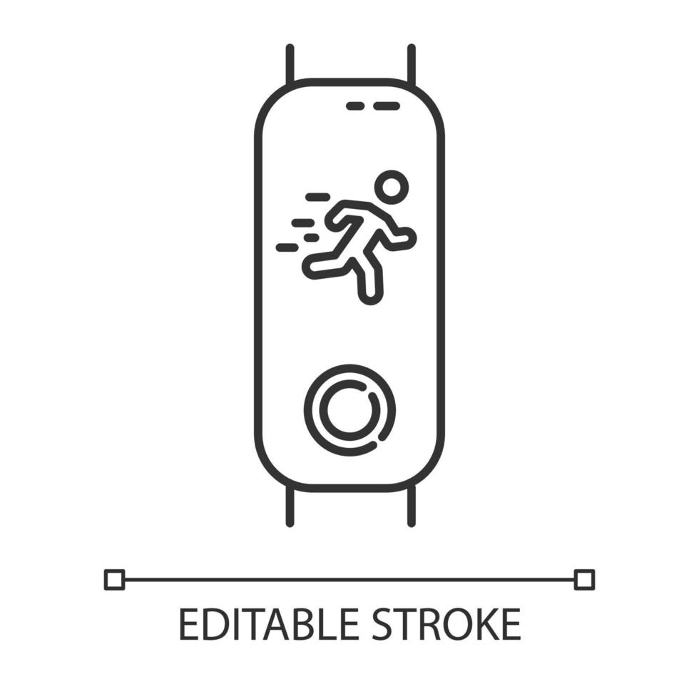 rastreador de aptidão com ícone linear de silhueta de homem em execução. dispositivo de bem-estar monitorando ilustração de linha rápida movement.thin. símbolo de contorno. desenho de contorno isolado do vetor. curso editável vetor