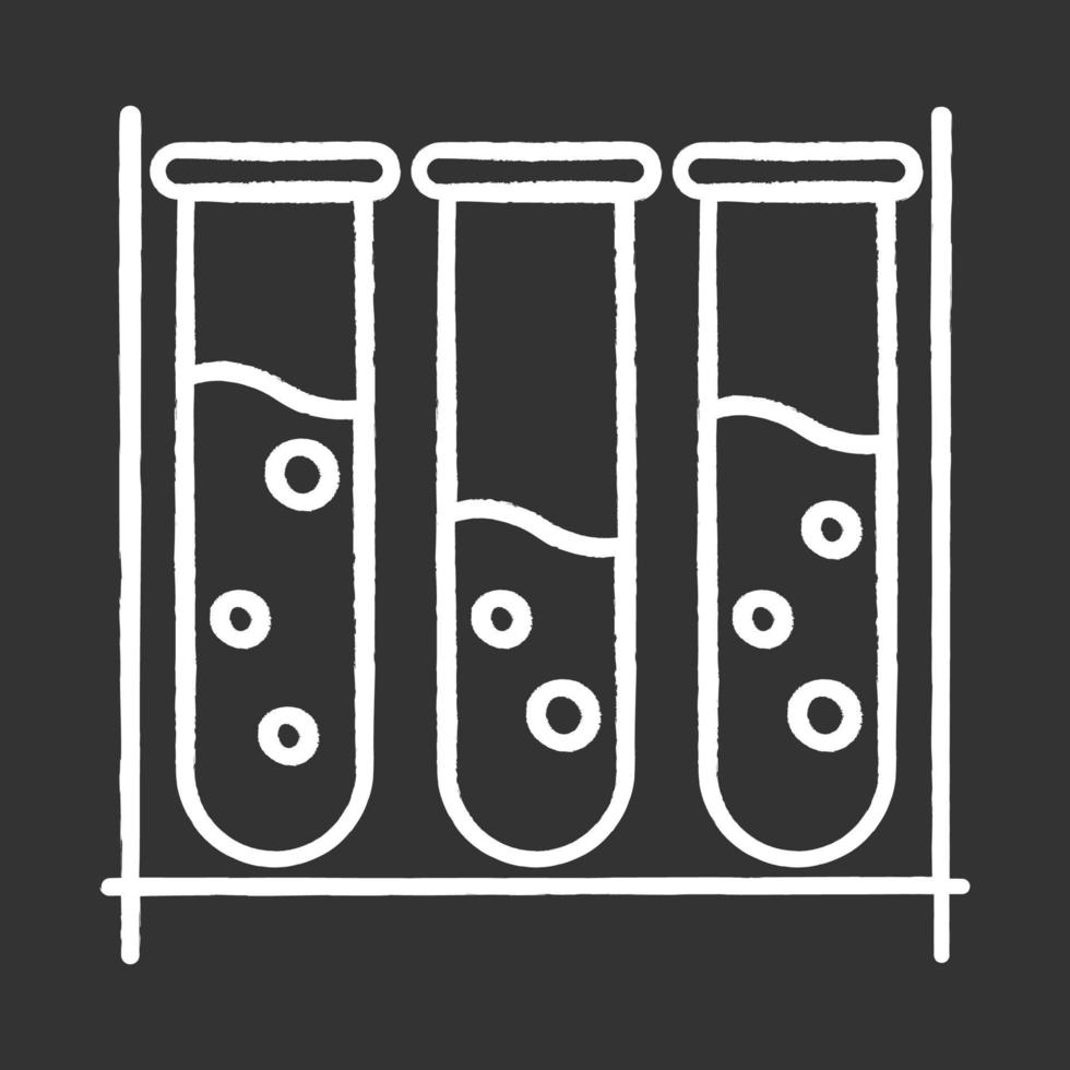 tubos de ensaio de laboratório definir ícone de giz. equipamento de química orgânica. realização de experimento. trabalho de laboratório. interação com produtos químicos. pesquisa científica. ilustração vetorial isolado quadro-negro vetor