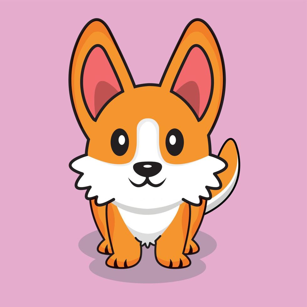 cão bonito em pé ilustração vetorial dos desenhos animados. estilo de desenho plano. vetor dos desenhos animados do corgi.