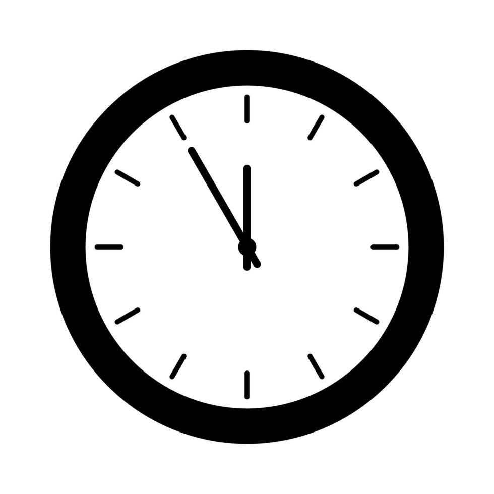 relógio preto e branco simples no fundo branco, ilustração plana isolada no fundo branco vetor