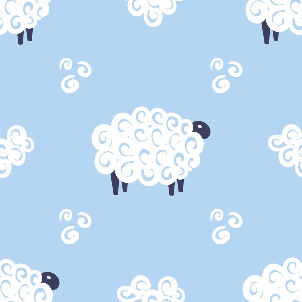 ovelhas bonitas vector padrão sem emenda crianças ilustração de bons sonhos sobre fundo azul. fundo do chuveiro de bebê. criança desenhando ovelhas brancas de estilo simples. design infantil para tecido