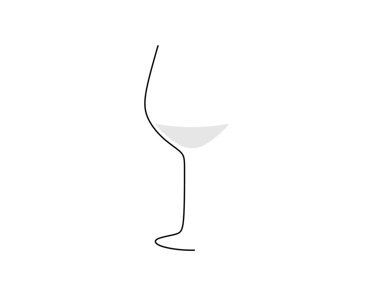contínua uma única linha de copo de vinho branco vetor