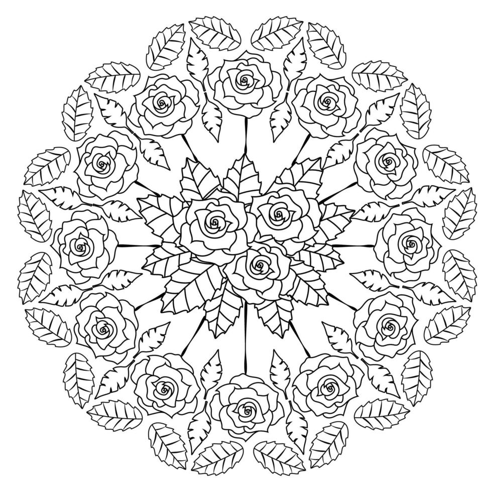 mandala de flor rosa para adultos relaxantes livro de colorir. vetor