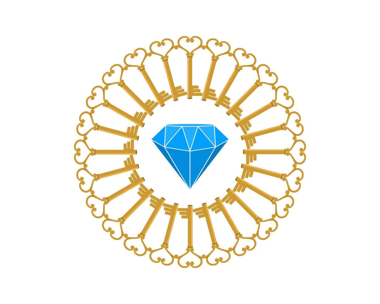 gema de diamante dentro da chave circular dourada vetor