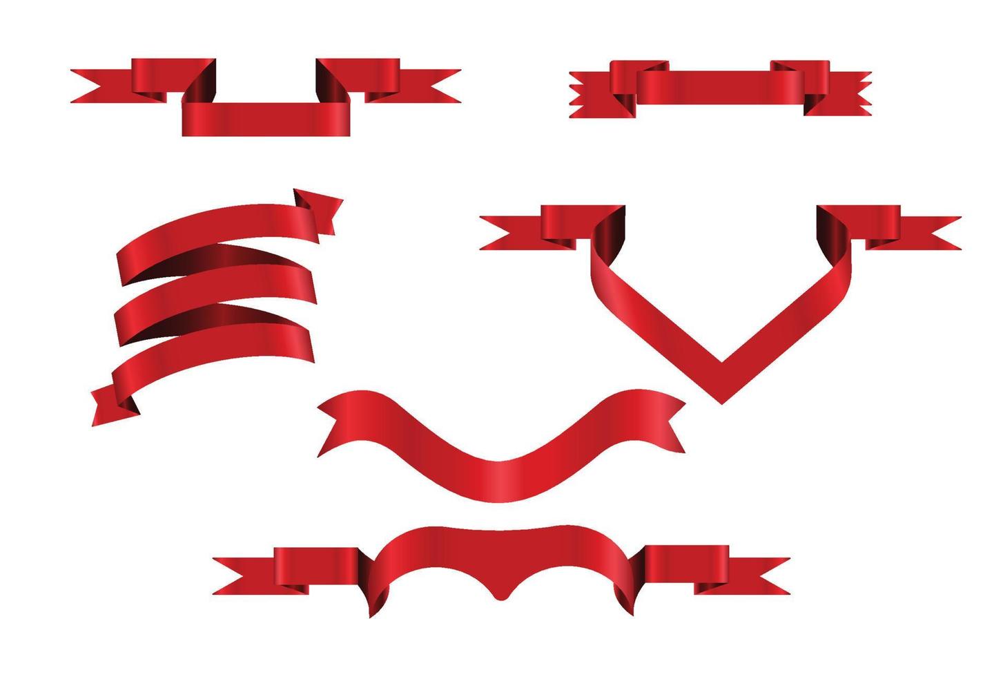 conjunto de bandeiras de vetor de fita vermelha brilhante. coleção de fitas. ilustração de desenho vetorial