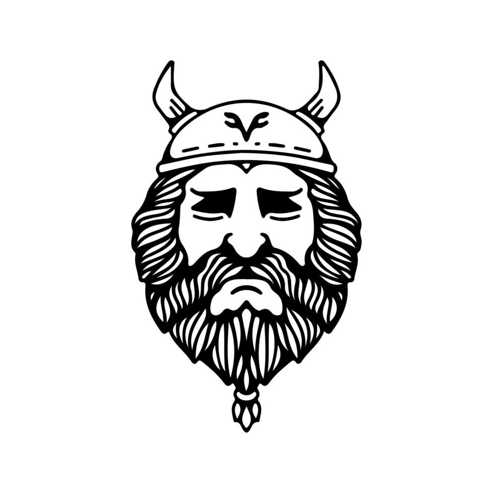 rosto de homem viking como deus com design de logotipo de barba e bigode. estilo vintage vetor
