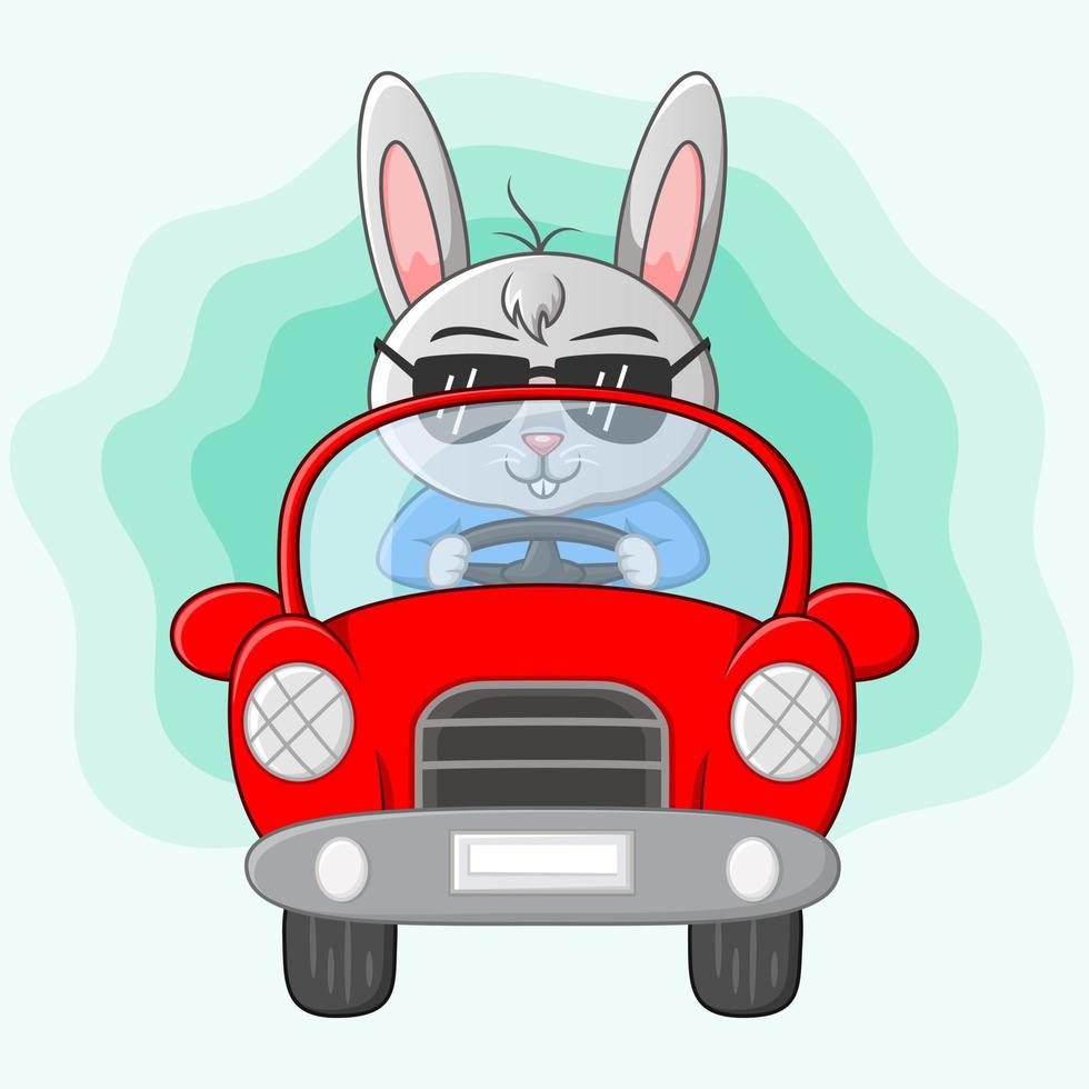 desenho de coelho fofo dirigindo um carro vetor