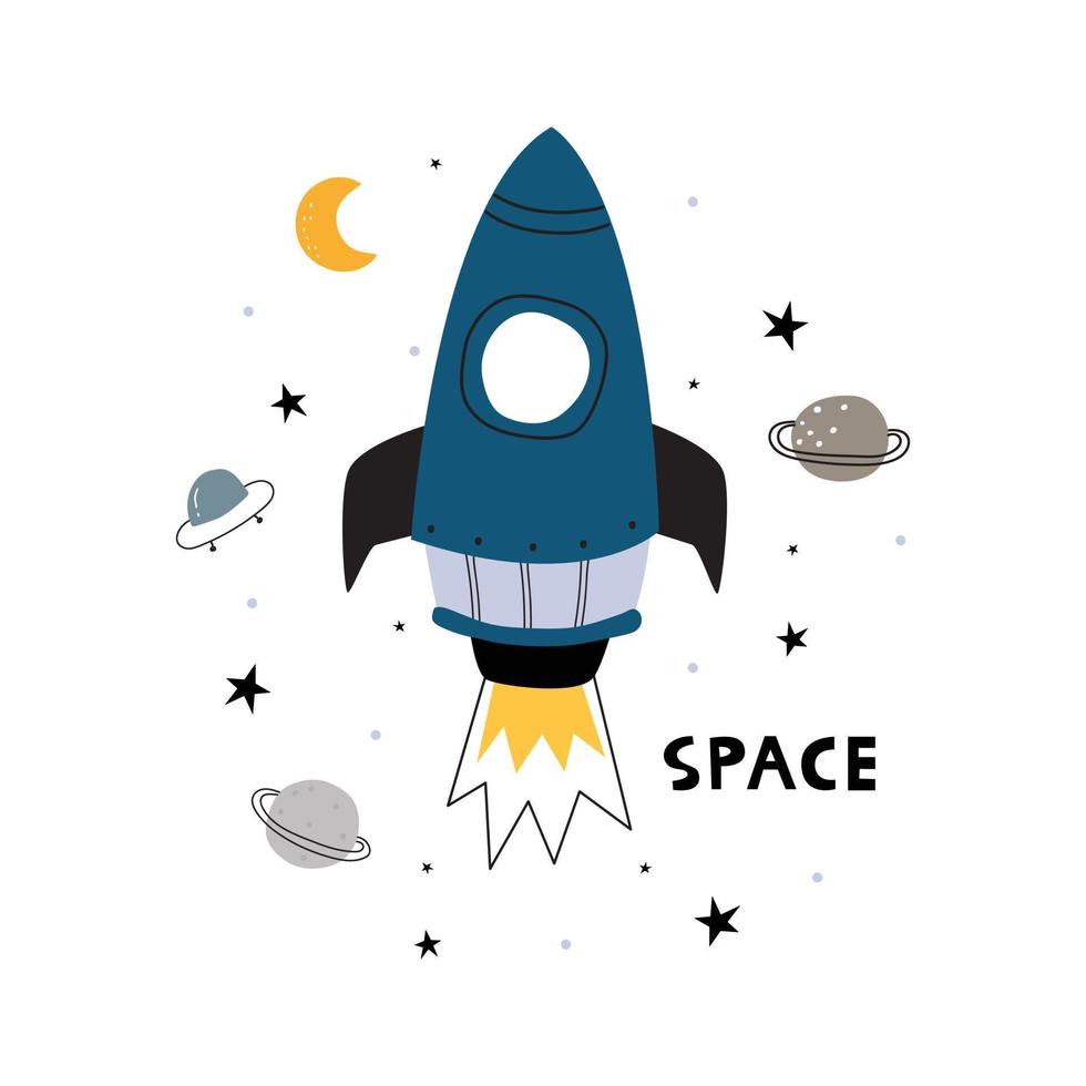 foguete e estrelas no fundo branco ícone plano ilustração vetorial ônibus espacial viagem viagem espacial novo projeto começar ideias criativas vetor
