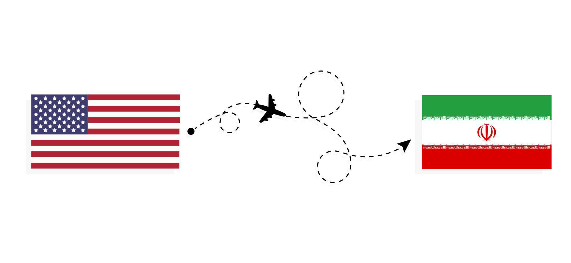 voo e viagem dos EUA para o Irã pelo conceito de viagem de avião de passageiros vetor