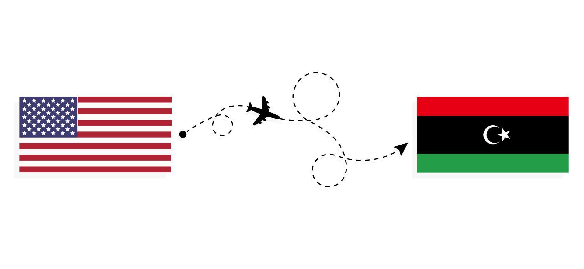 voo e viagem dos EUA para a Líbia pelo conceito de viagem de avião de passageiros vetor