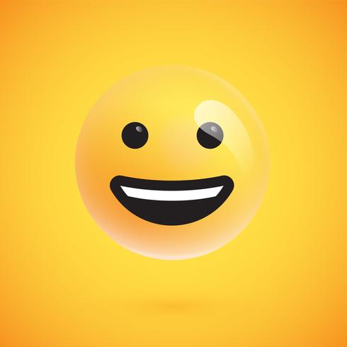 Emoticon amarelo realista na frente de um fundo amarelo, ilustração vetorial vetor