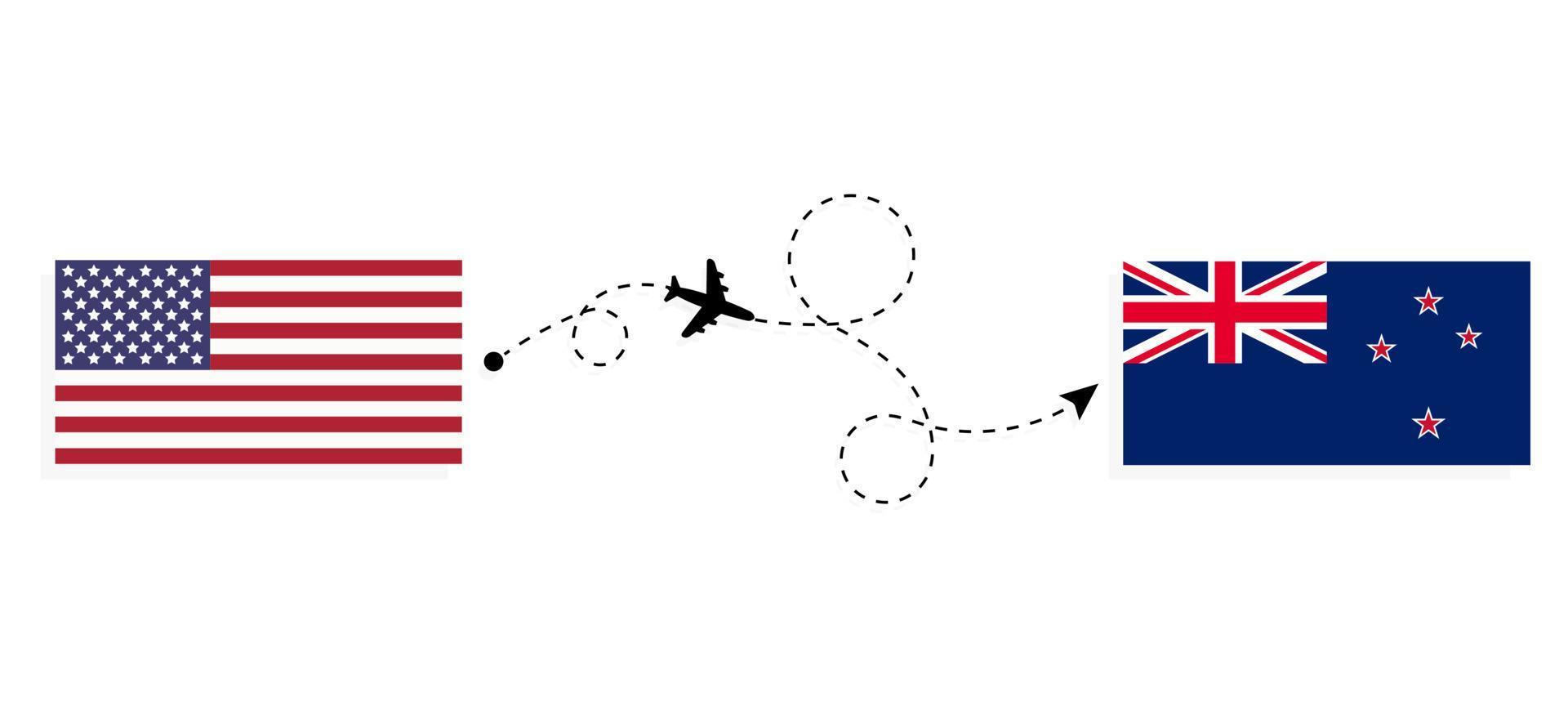 voo e viagem dos EUA para a Nova Zelândia pelo conceito de viagem de avião de passageiros vetor