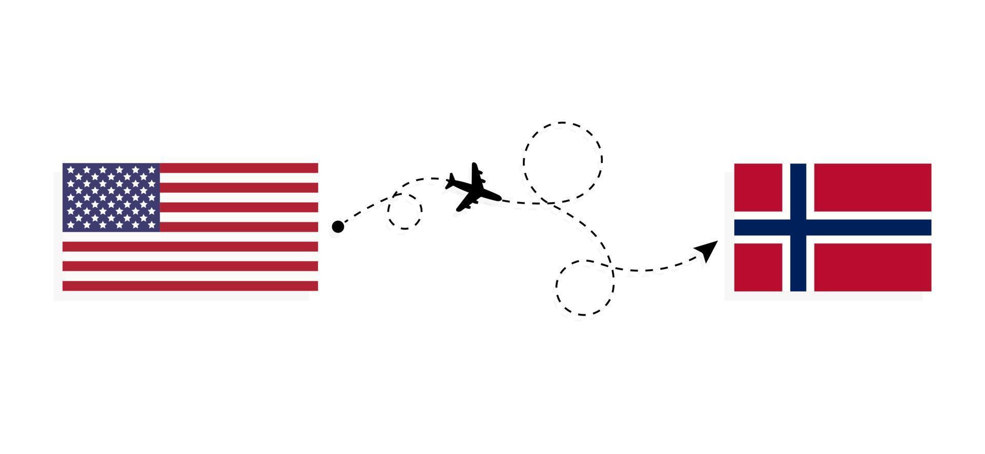 voo e viagem dos EUA para a Noruega pelo conceito de viagem de avião de passageiros vetor