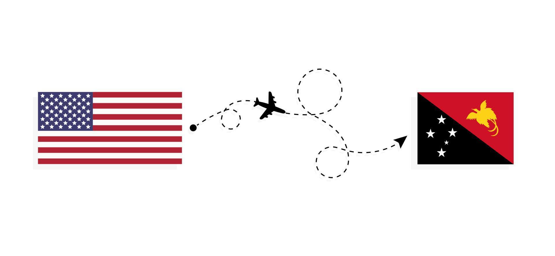 voo e viagem dos EUA para Papua Nova Guiné pelo conceito de viagem de avião de passageiros vetor