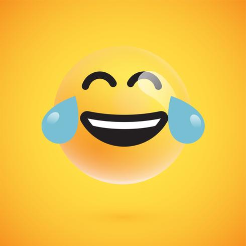 Emoticon amarelo realista na frente de um fundo amarelo, ilustração vetorial vetor