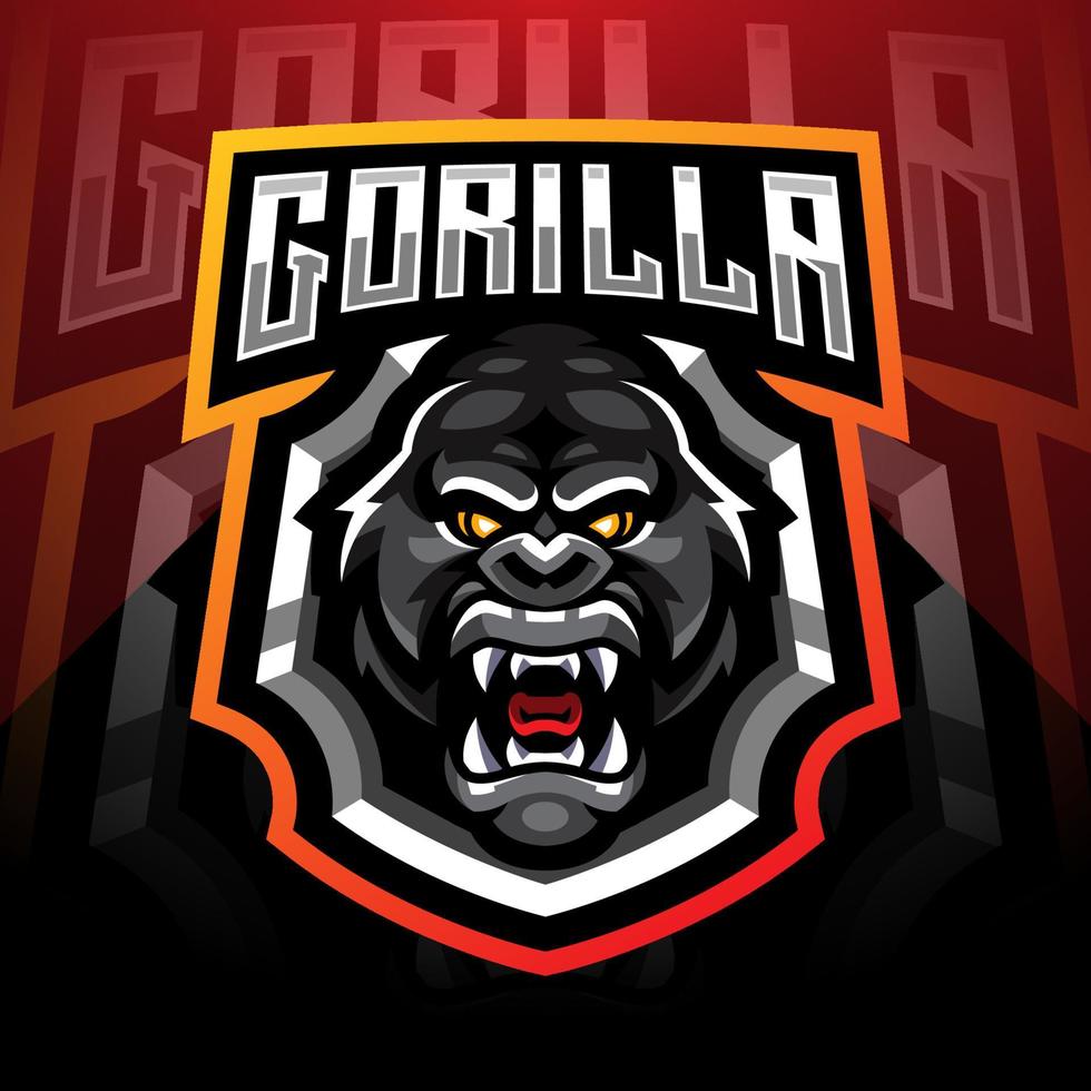 gorilla head esport mascote logo desain vetor