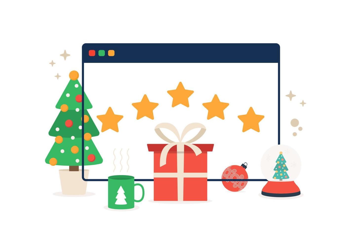 conceito de venda de férias de compras de Natal online. conceito de ilustração vetorial de ano novo para serviço de entrega de presentes, comércio eletrônico, compras online. vetor