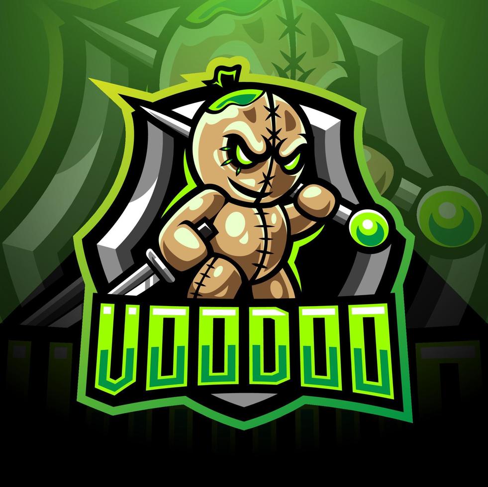 Design do logotipo do mascote voodoo esport vetor