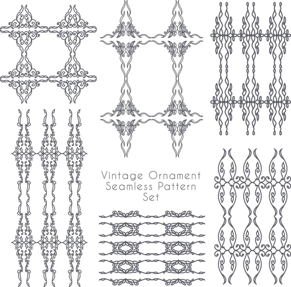 decoração vintage ornament seamless pattern set vetor