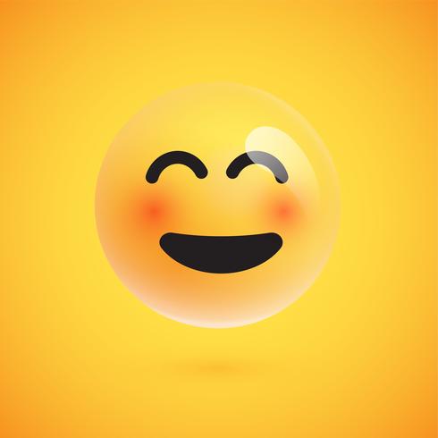 Emoticon amarelo realista na frente de um fundo amarelo, ilustração vetorial vetor