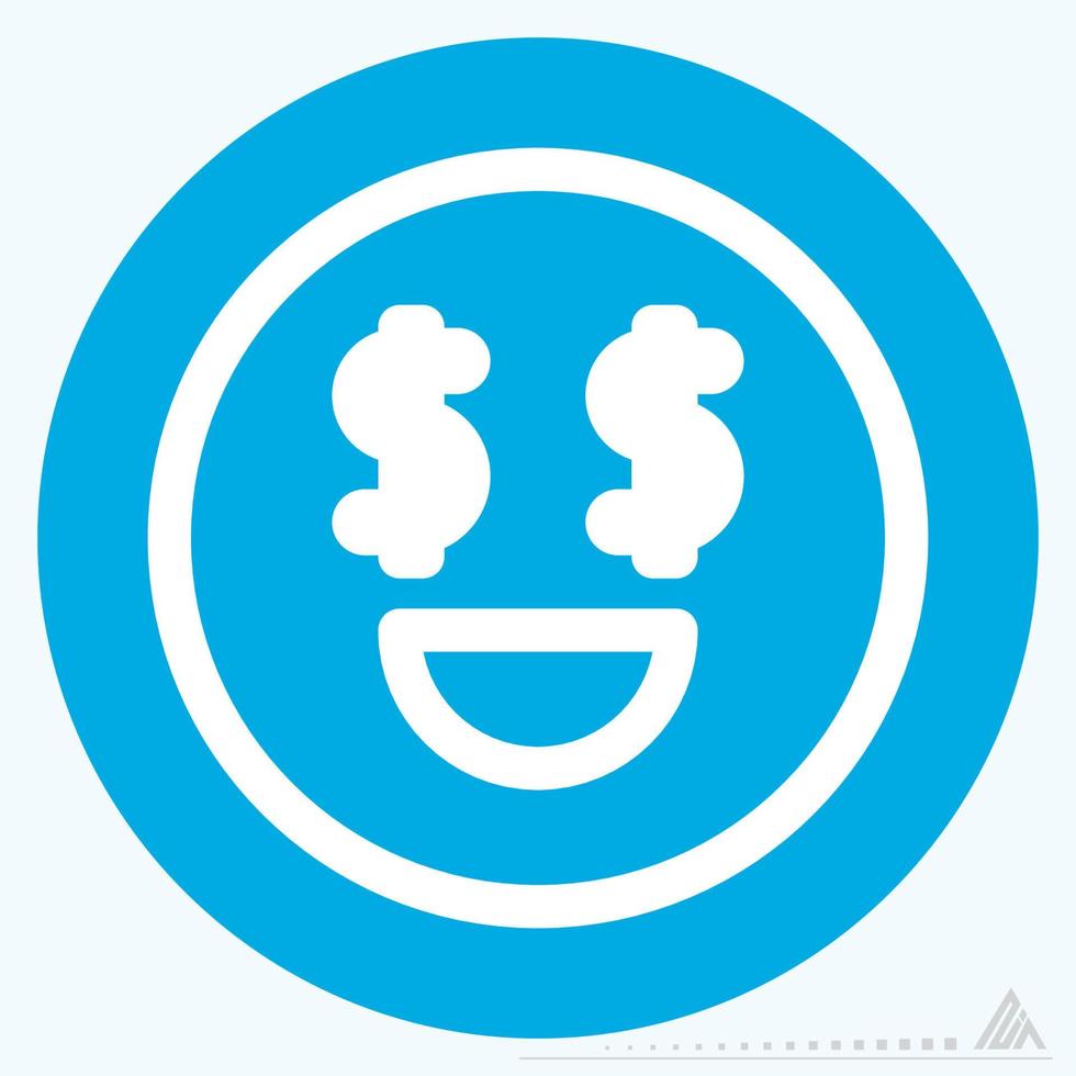 ícone emoticon dinheiro - estilo olhos azuis vetor