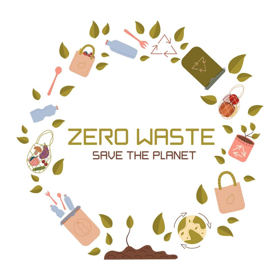 Emblema do oeste zero em círculo, a inscrição salvar o planeta. modelo de design de logotipo de vetor e ícone de resíduo zero, reciclagem e reciclagem de lixo