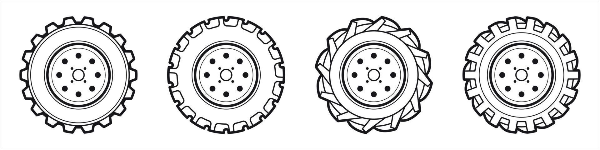 conjunto de pneu de borracha isolado, pneu de carro, roda de caminhão vetor
